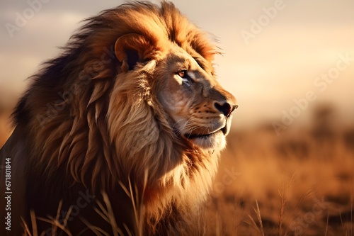 The regal profile of a lion in the African savannah.  © Tachfine Art
