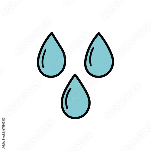 A hand-drawn cartoon doodle icon of a drop of water on a white background.