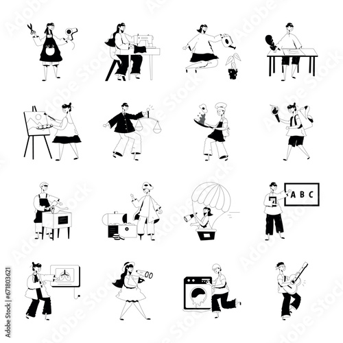 Set of Occupations Glyph Illustrations 
