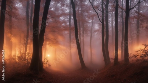 sunrise in the fog wallpaper fantasy design modern art fog forest colored mystic background