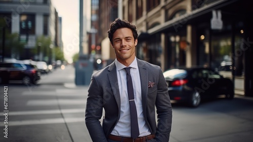 Wallpaper Mural Handsome young businessman is walking on the street and smiling Torontodigital.ca