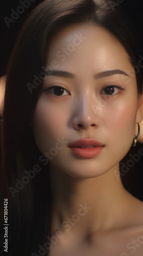 Luminous Elegance: Portrait of an Asian Beauty with Flawless, Radiant Skin.