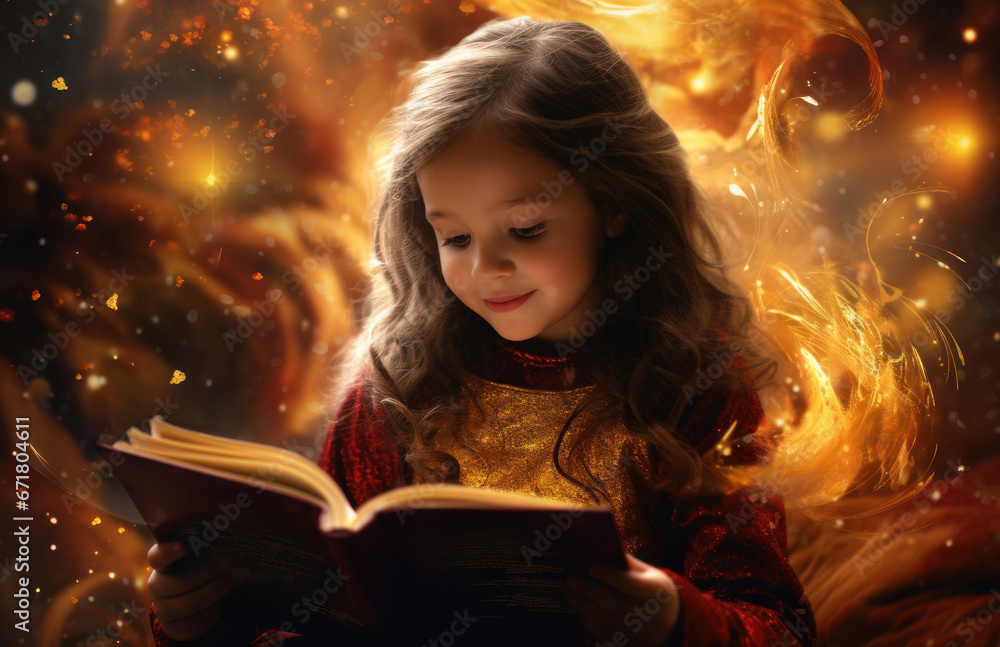 Magical Light Surrounds Girl with a Book Magical Light Surrounds Girl with a Book