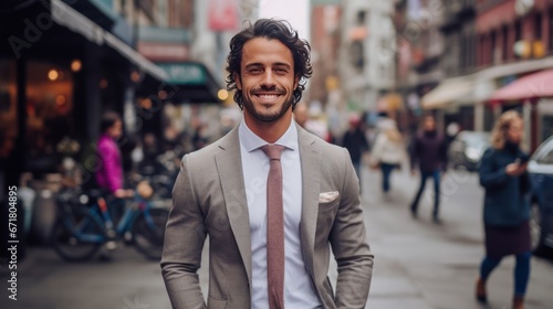 Wallpaper Mural Handsome young businessman is walking on the street and smiling Torontodigital.ca