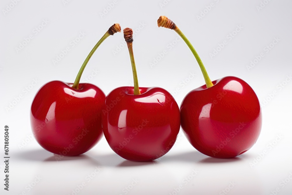 Three Luscious Cherries Piled High on a Clean, Minimalistic Surface Created With Generative AI Technology Three Luscious Cherries Piled High on a Clean, Minimalistic Surface Created With Generative AI Technology