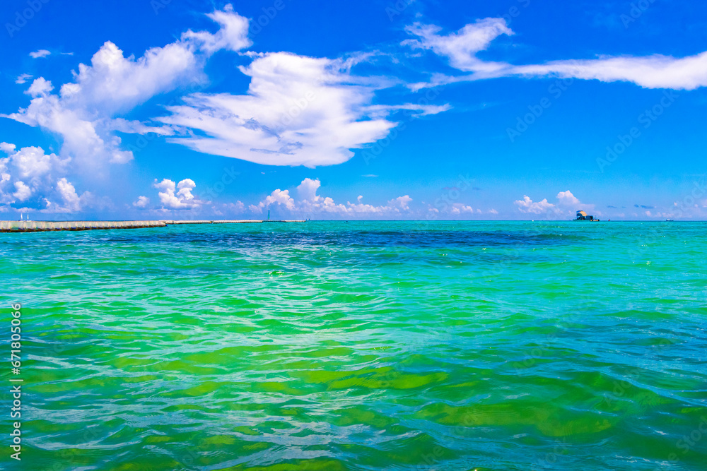 Fototapeta premium Tropical Caribbean beach clear turquoise water Playa del Carmen Mexico.