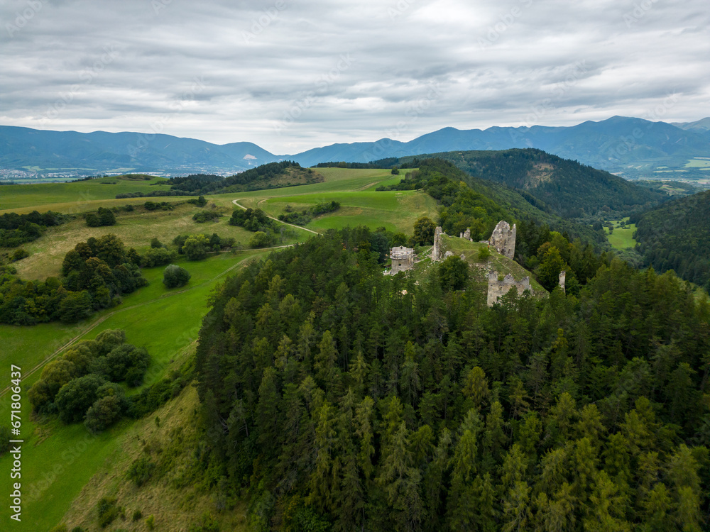 Aerial view of Sklabina castle, Slovak republic. 
