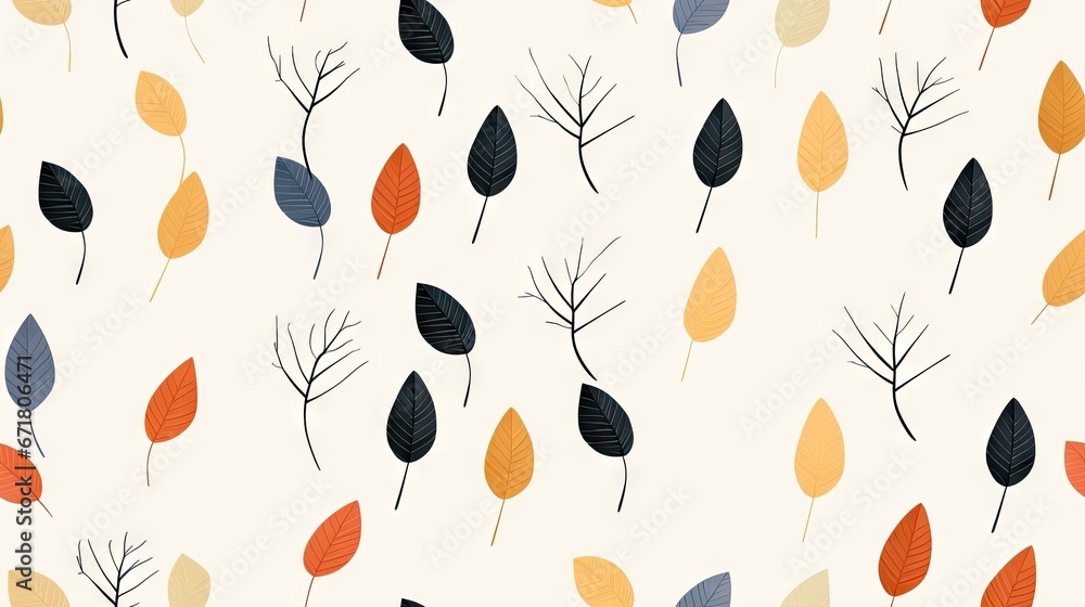 an image of a pattern of leaves on a white background with orange, yellow, and blue leaves on a white background. generative ai an image of a pattern of leaves on a white background with orange, yellow, and blue leaves on a white background. generative ai