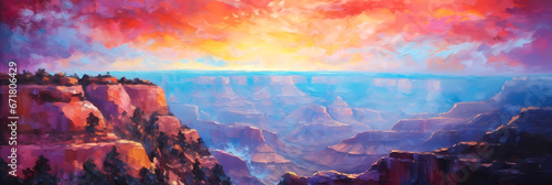 Abstract desert canyon landscape at sunset with brilliant sunset colors.	
