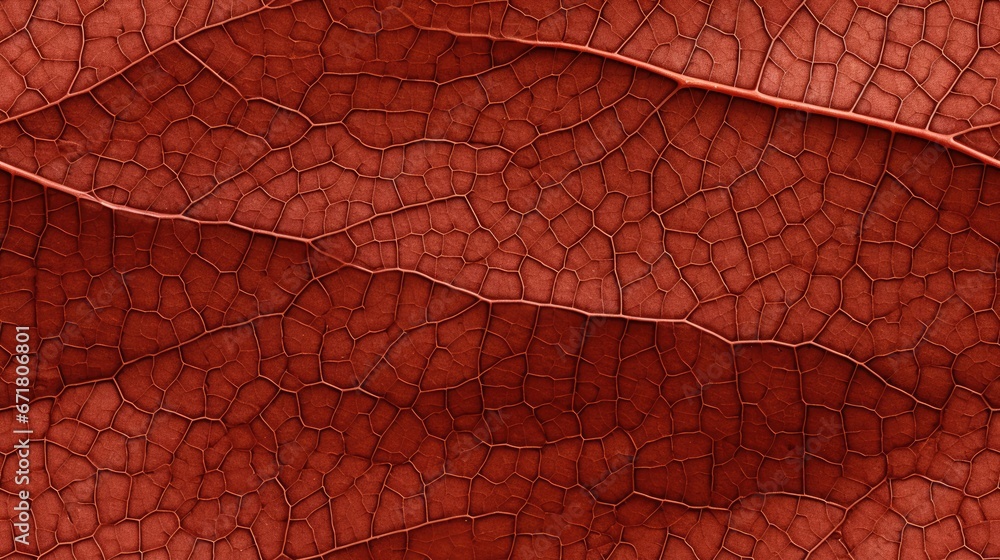 Fototapeta premium a close - up of a red leaf's vein, which looks like it has been cut in half. generative ai