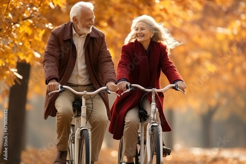 Seniors riding bicycles, heartwarming moment in the park