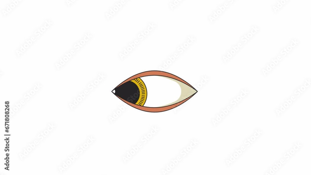 Groovy eye looking sideways line 2D object animation. Creepy bizarre human eye. Watching curious flat color cartoon 4K video, alpha channel. Observing gaze spooky animated item on white background Groovy eye looking sideways line 2D object animation. Creepy bizarre human eye. Watching curious flat color cartoon 4K video, alpha channel. Observing gaze spooky animated item on white background