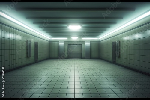 Illustration of an empty light box in a subway hall. Generative AI
