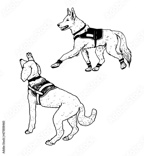 Two service dogs illustration set