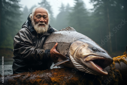 Fisherman with prized salmon