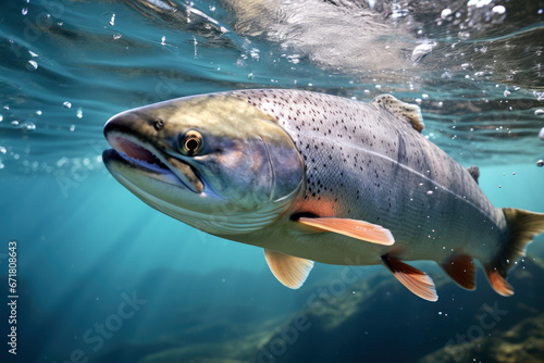 Salmon as it navigates the depths of the river