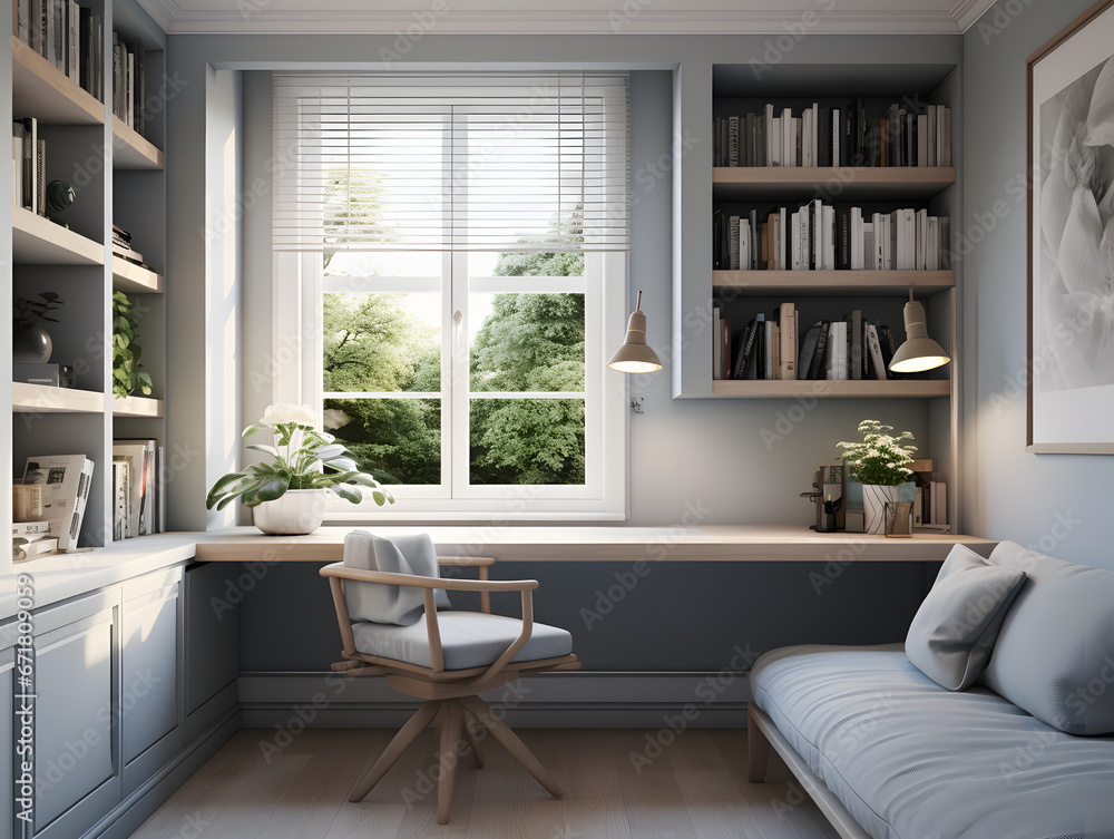 Grey themed small home office interior design Grey themed small home office interior design