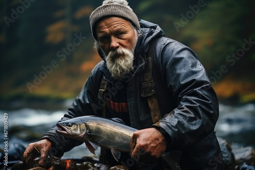 Fisherman catches Salmon