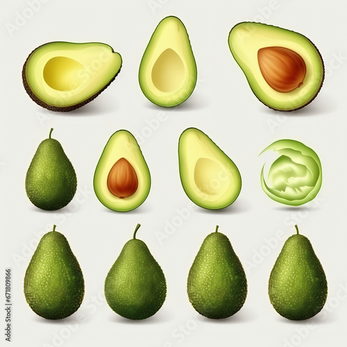 Avocado set. Avocado icons. Vector illustration of avocado.