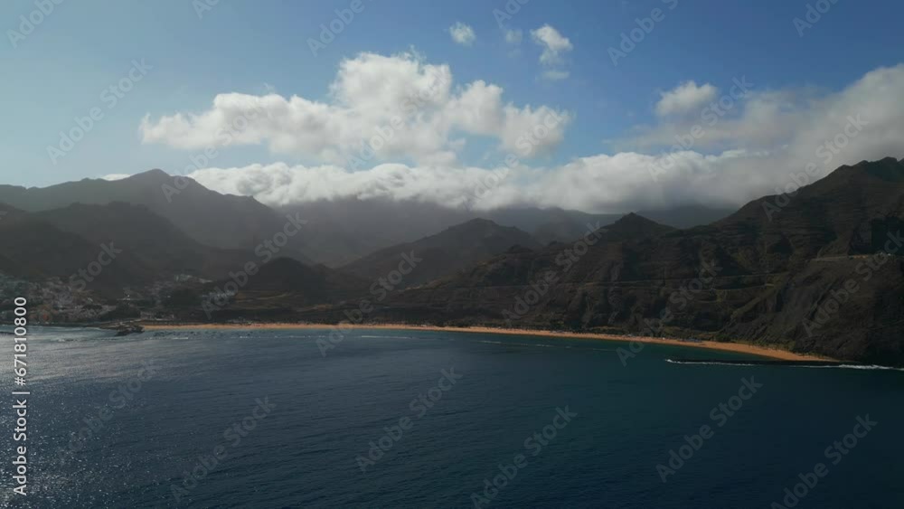 Playa De Las Teresitas blue ocean and mountain of Anaga national park, Tenerife Playa De Las Teresitas blue ocean and mountain of Anaga national park, Tenerife