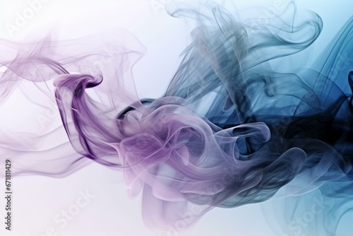 Abstract art background with surreal wavy smoke-like motion in blue, purple, and white colors. Generative AI