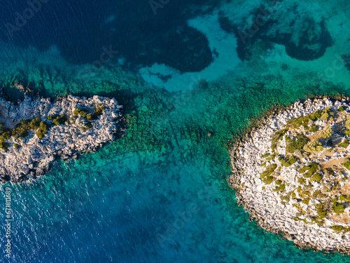 Aerial view of blue and turquoise sea surface