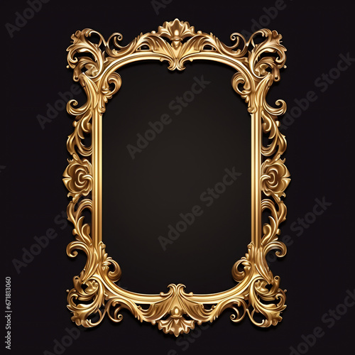 Classic golden frame for paintings, mirrors or photo. 3d rendering, mockup, copy space