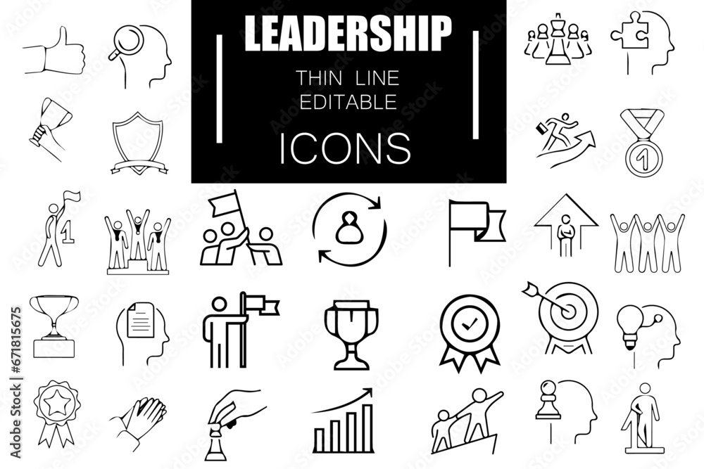 Leadership Line Editable Icons set. Vector illustration in modern thin line style of management icons: leader, delegation, control and responsibility Leadership Line Editable Icons set. Vector illustration in modern thin line style of management icons: leader, delegation, control and responsibility