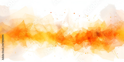 Orange watercolor splashes mixed with golden geometrical lines, abstract background