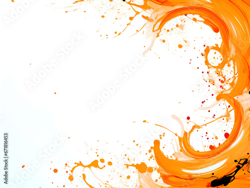 orange watercolor splashes frame with white copy space for text, abstract background © TatjanaMeininger