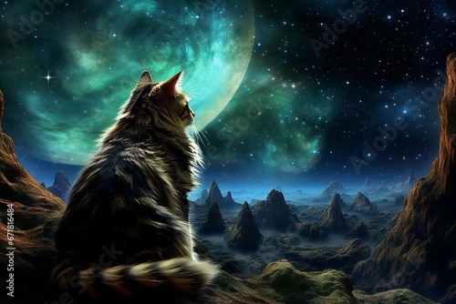 An adventurous feline explores the cosmic expanse. Generative AI