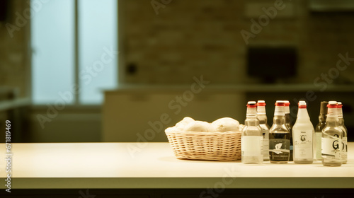 Minimal cozy counter mockup design product presentation background Kitchen interior generative ai