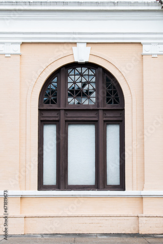 Downtown building fancy window pink brick