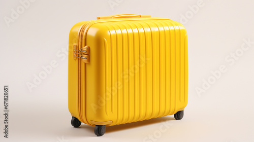 Stylish Orange Suitcase on wheels isolated on white. Travel concept suitcase. generative ai