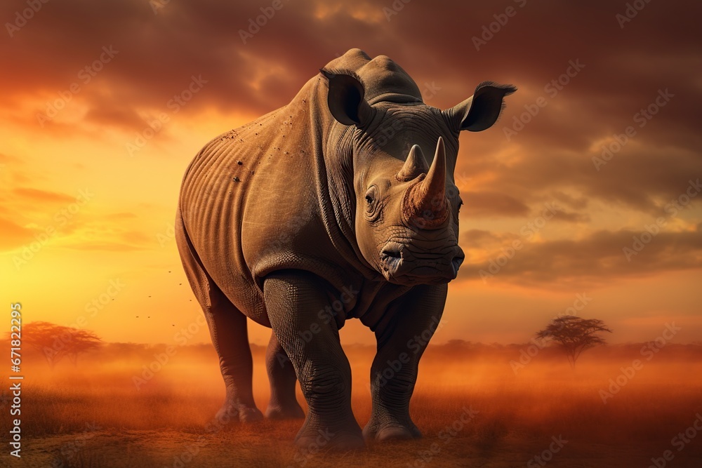 Fototapeta premium impressive rhinoceros in the African savannah.