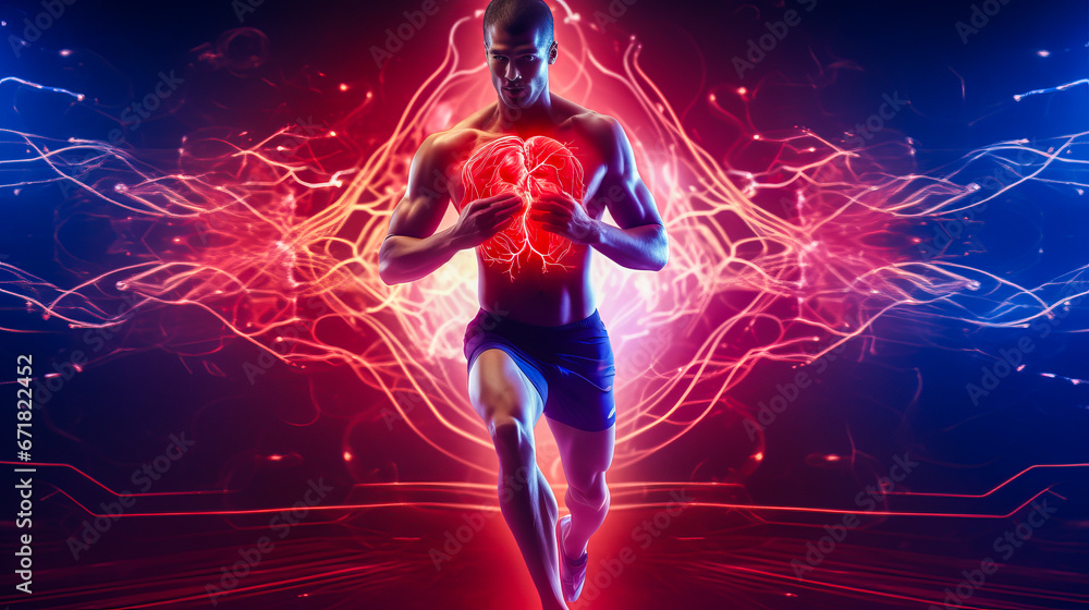 Man Running With Blood Flow Visualized In Arteries And Healthy Heart man-running-with-blood-flow-visualized-in-arteries-and-healthy-heart