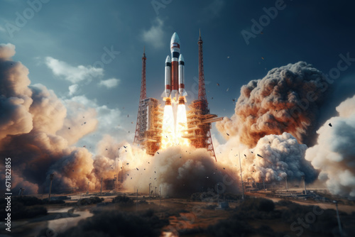 Space mission launching into the cosmos, showcasing China's achievements in space exploration and the Concept of astronomical ambitions. Generative Ai.