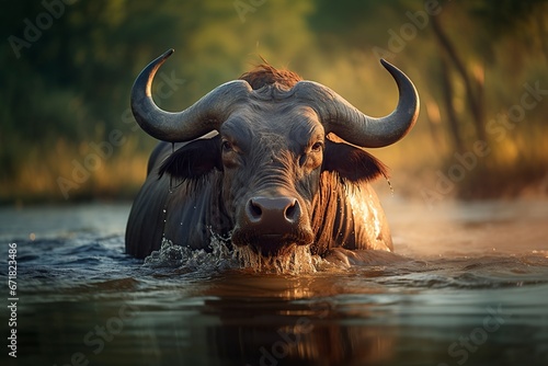 in the beautiful jungle an buffalo in the river