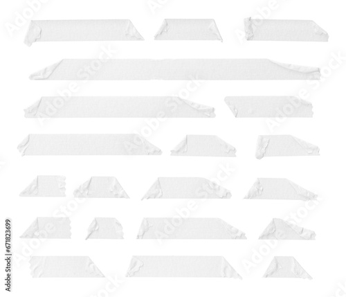 Collection of adhesive tape pieces on transparent background, isolated 