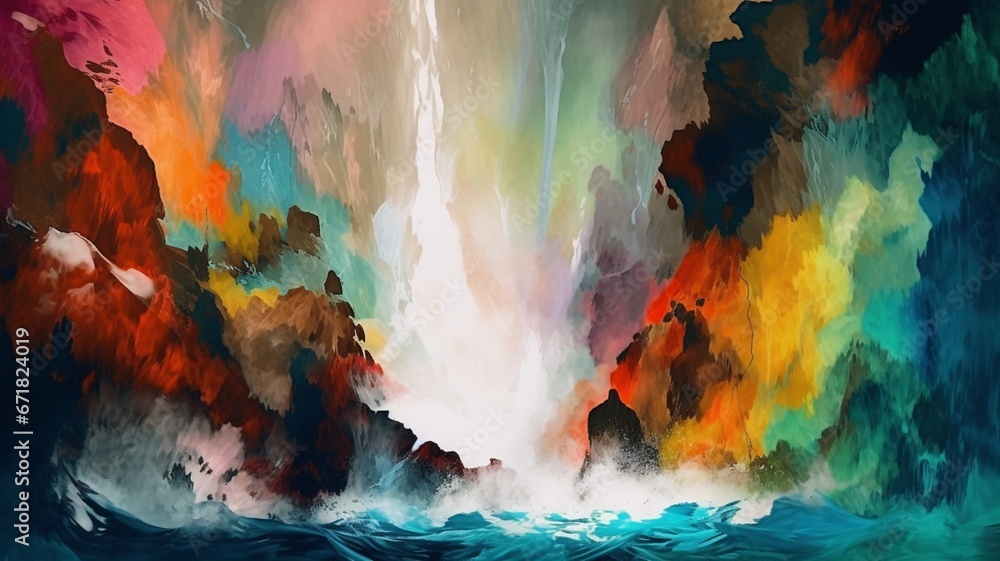 Abstract representation waterfall landscape paint Art AI Generated pictures Abstract representation waterfall landscape paint Art AI Generated pictures