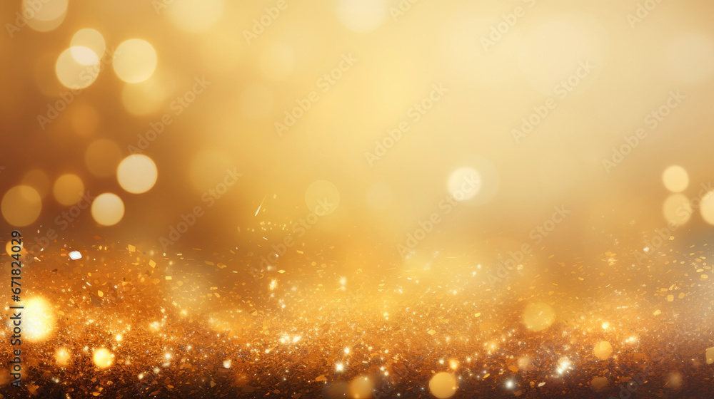 Defocused gold glitter background. Gold abstract bokeh background. Christmas abstract background. Generative ai. Defocused gold glitter background. Gold abstract bokeh background. Christmas abstract background. Generative ai.