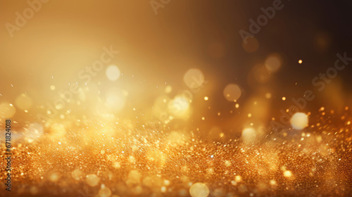 Defocused gold glitter background. Gold abstract bokeh background. Christmas abstract background.