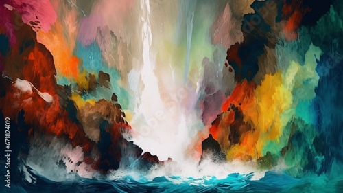 Abstract representation waterfall landscape paint Art AI Generated pictures