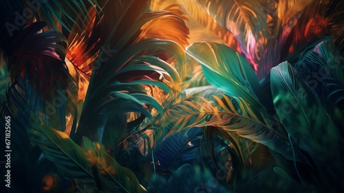 Abstract tropical paradise vibrant tapestry green plant illustration picture AI generated art
