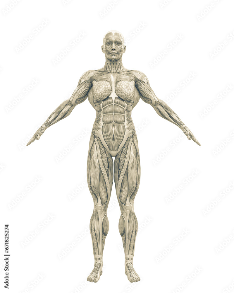 female swole muscle maps on a pose