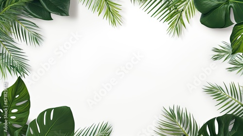 vibrant tropical leaves against a clean white background. The composition embody a minimalistic  exotic concept  leaving ample space for text or design elements