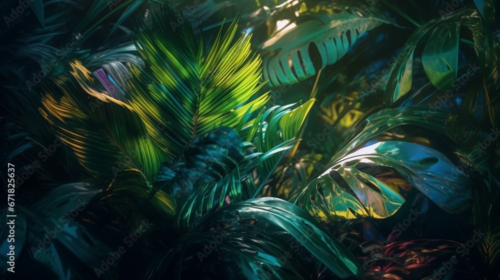 Abstract tropical paradise vibrant tapestry green plant wallpaper image AI generated art