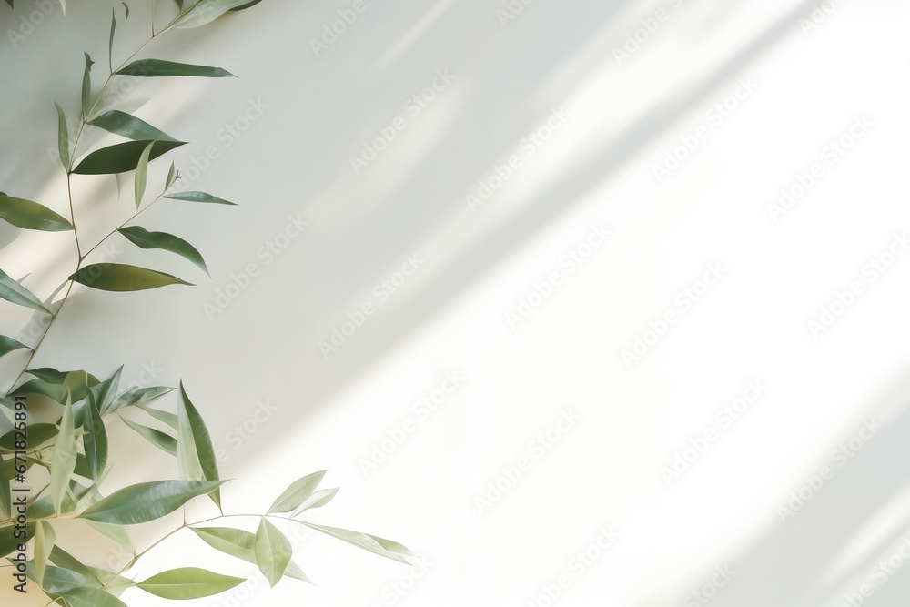 Shadows of leaves on the wall background - generative ai Shadows of leaves on the wall background - generative ai