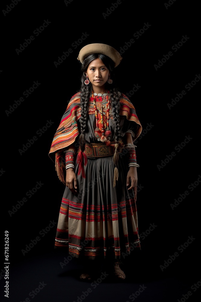 native peruvian woman wearing traditional dress
