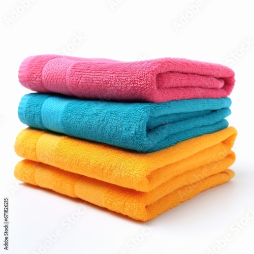 Isolated colorfull towels on white background.